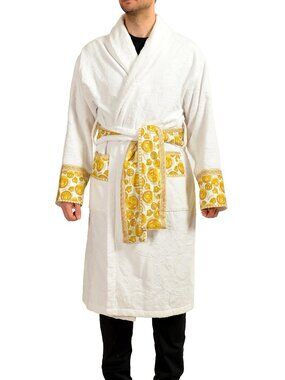 Versace White Medusa Logo 100% Cotton Belted Bathrobe Size XL